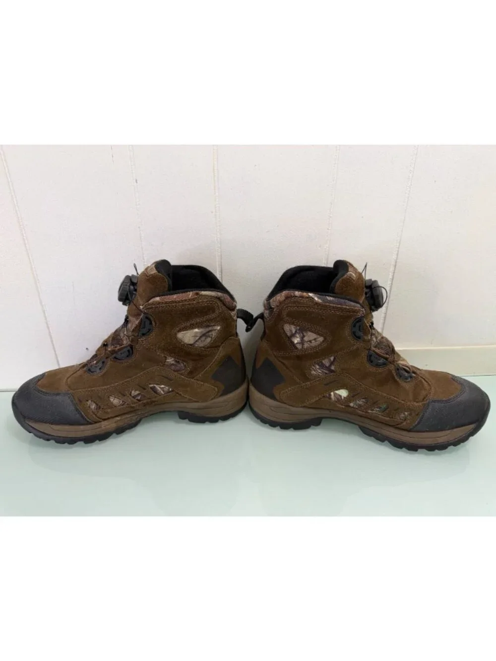 Cabela's Boots Mens 11.5 D Brown Black Suede Boa Camo Insulated Dry-Plus Hiking
